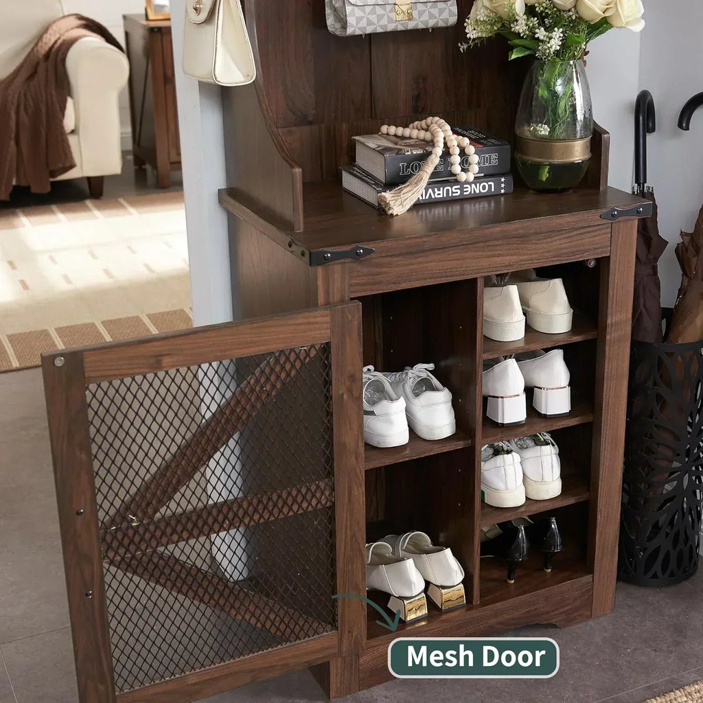 JXQTLINGMU 59-inch Farmhouse Foyer Tree Shoe Storage Entryway Bench Foyer Coat Rack Cabinet wourant
