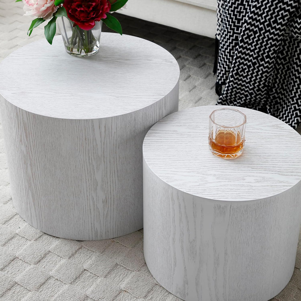 Nesting Coffee Table Set of 2 Modern Round Coffee Table with Non-Slip Feet Circle Accent Tables wourant
