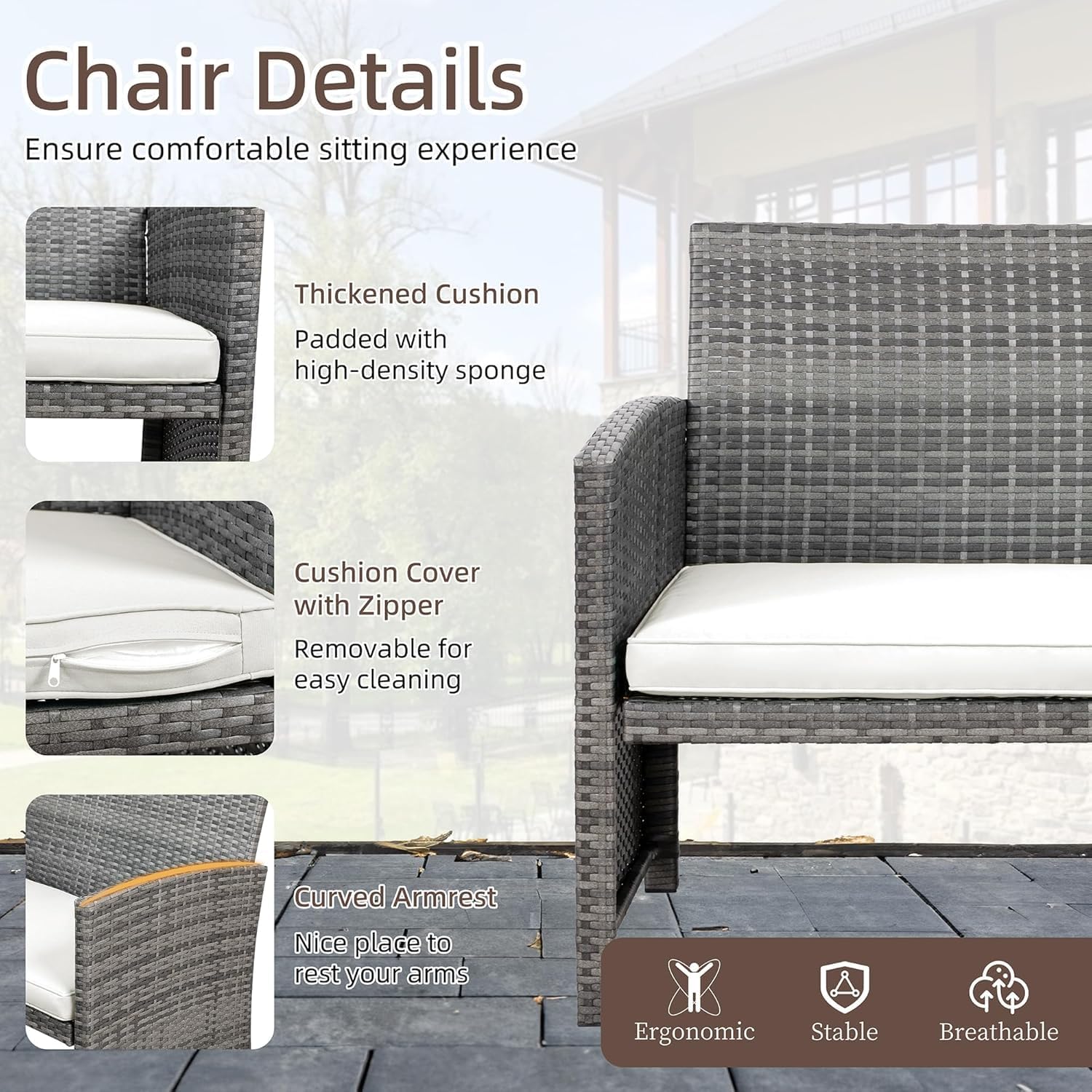 Shintenchi 4 Piece Patio Ratten Set Outdoor Furniture Set Wicker Conversation Set wourant