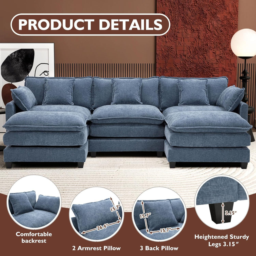 111.4 Inch L Shaped Modern Sofa Modular Cloud Sofa with Ottoman 4 Seater Chenille Deep Seat Sofa wourant