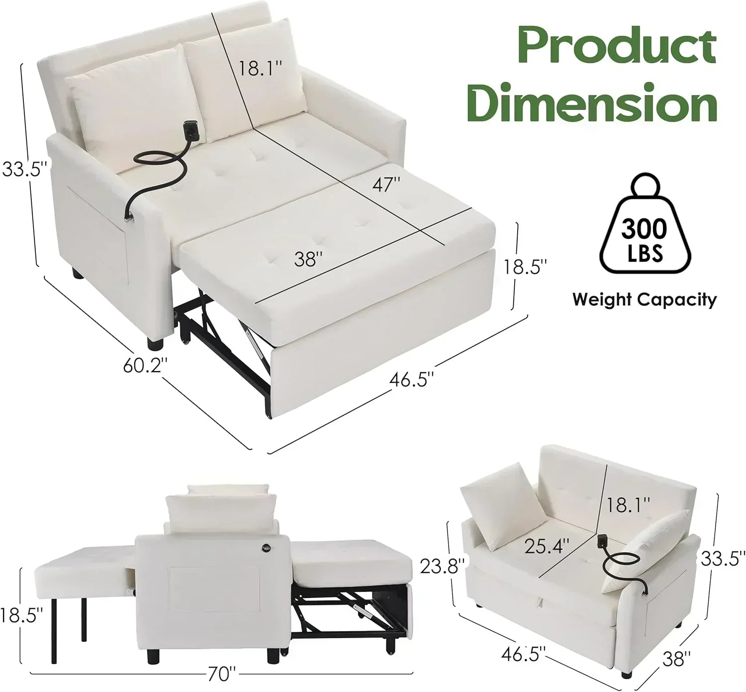 Sleeper Sofa Bed 3 in 1 Convertible Sleeper Couch Bed Pull Out Small Loveseat Sofa wourant