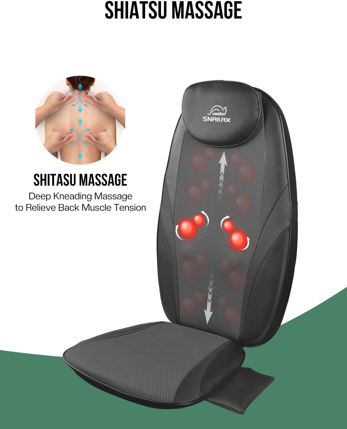 Snailax Shiatsu Massage Cushion with Heat Massage Chair Pad Kneading Back Massager for Home wourant