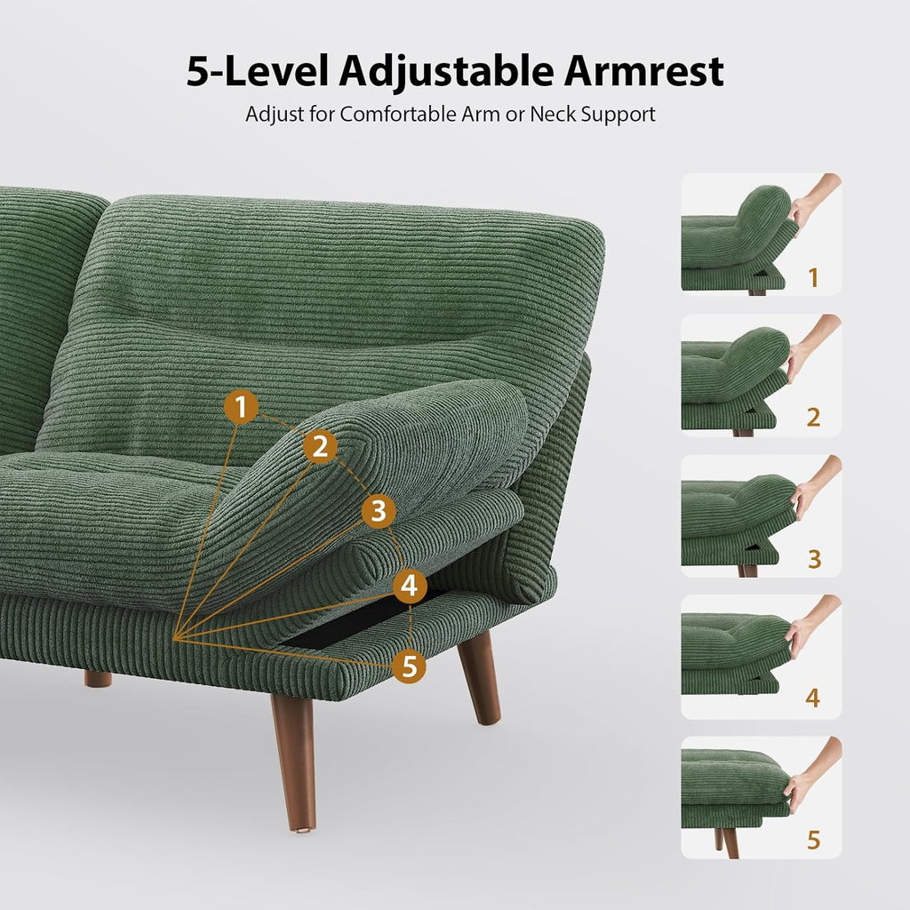 Convertible Futon Sofa Bed 66 Inch Corduroy Futon Sofa Recliner Sofa Bed for Small Spaces wourant