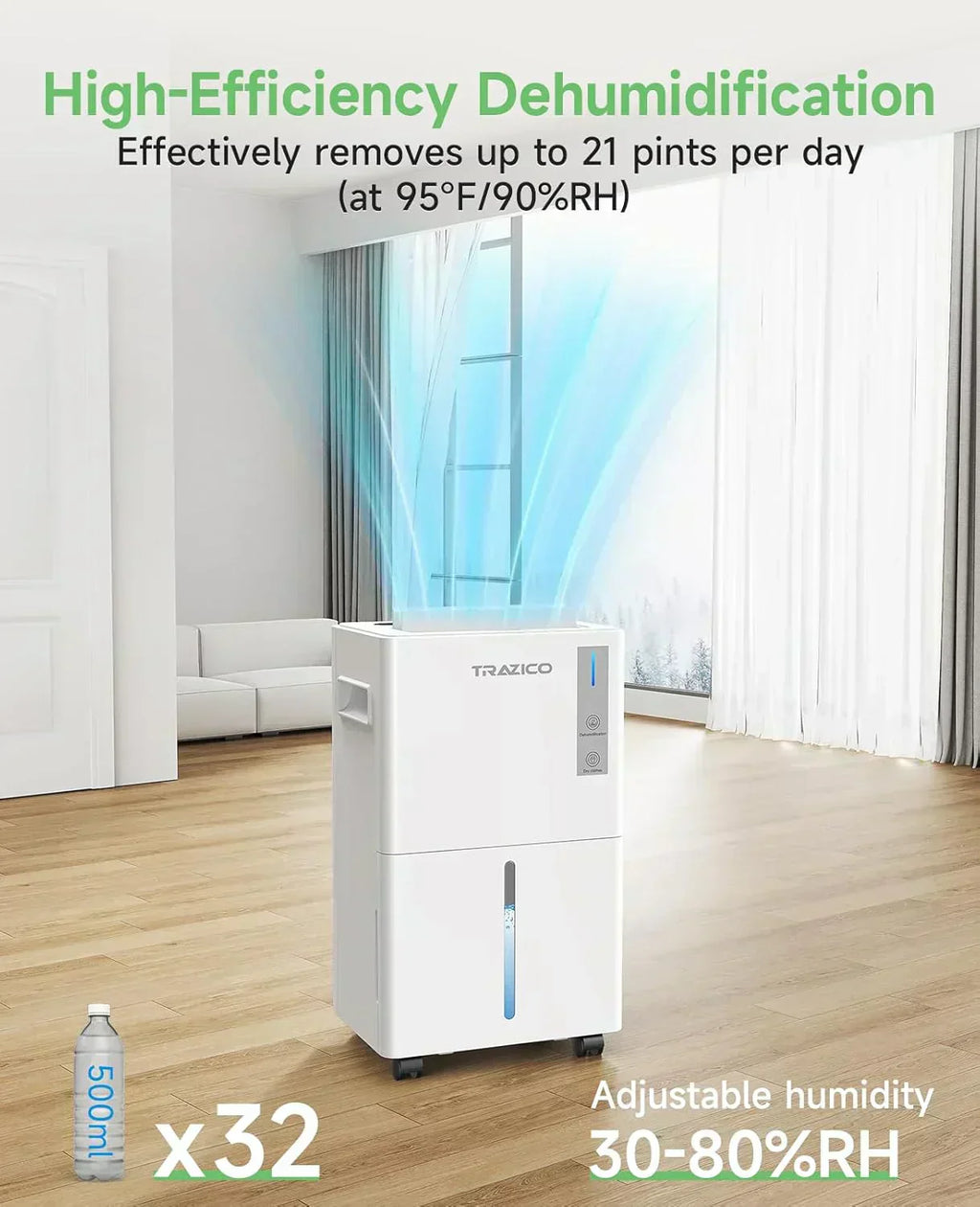 1500 Sq.ft Dehumidifier for Basement 21 Pint Dehumidifiers for Home Large Room with Drain Hose wourant