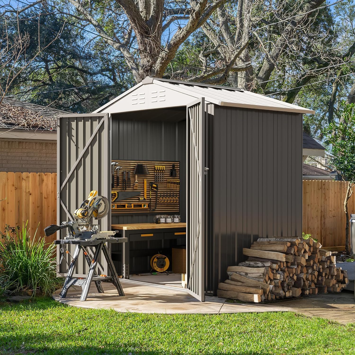 Devoko Outdoor Storage Shed Lockable Metal Garden Shed Steel Anti-Corrosion Storage House wourant