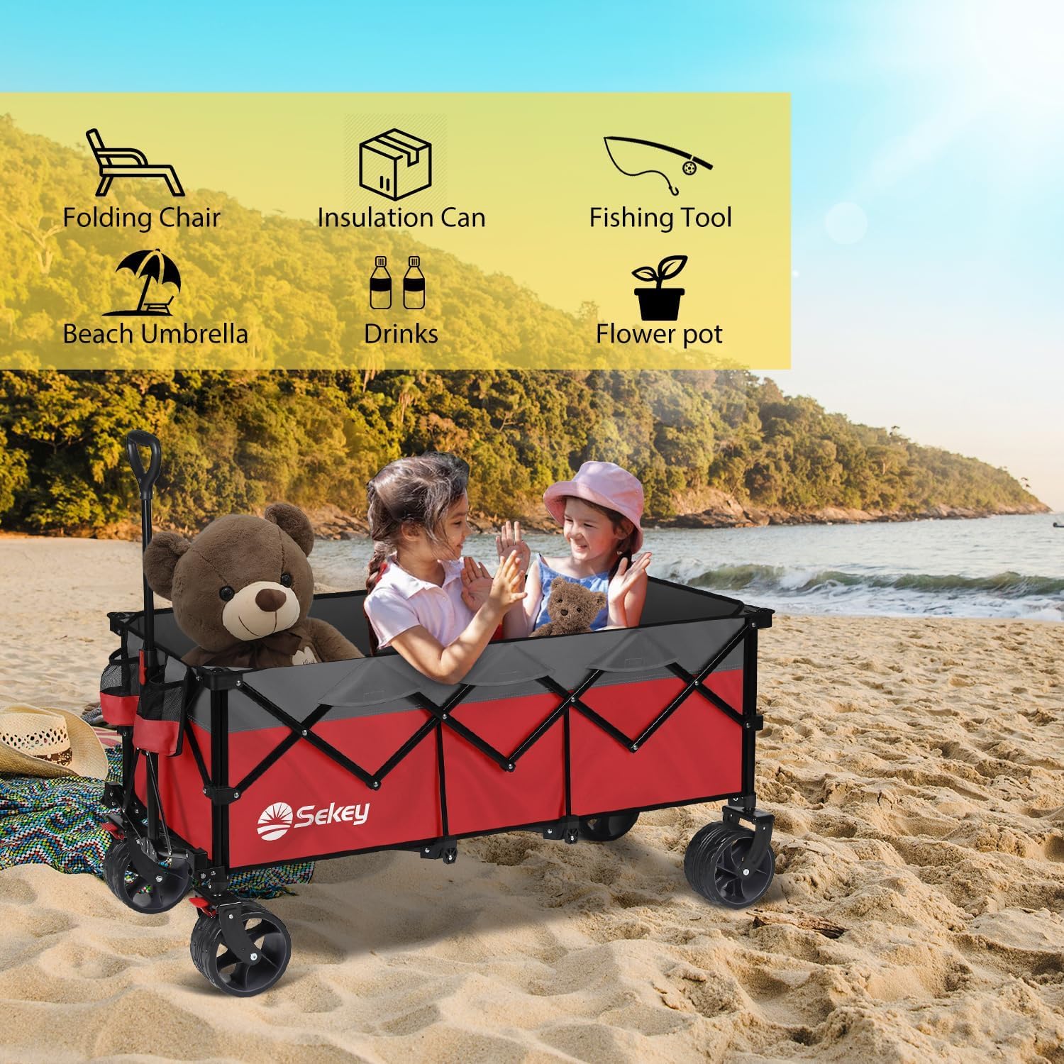 Sekey 48 Inch Long Foldable Extended Travel Cart 440 Lbs Folding Multi-Purpose Garden Cart wourant