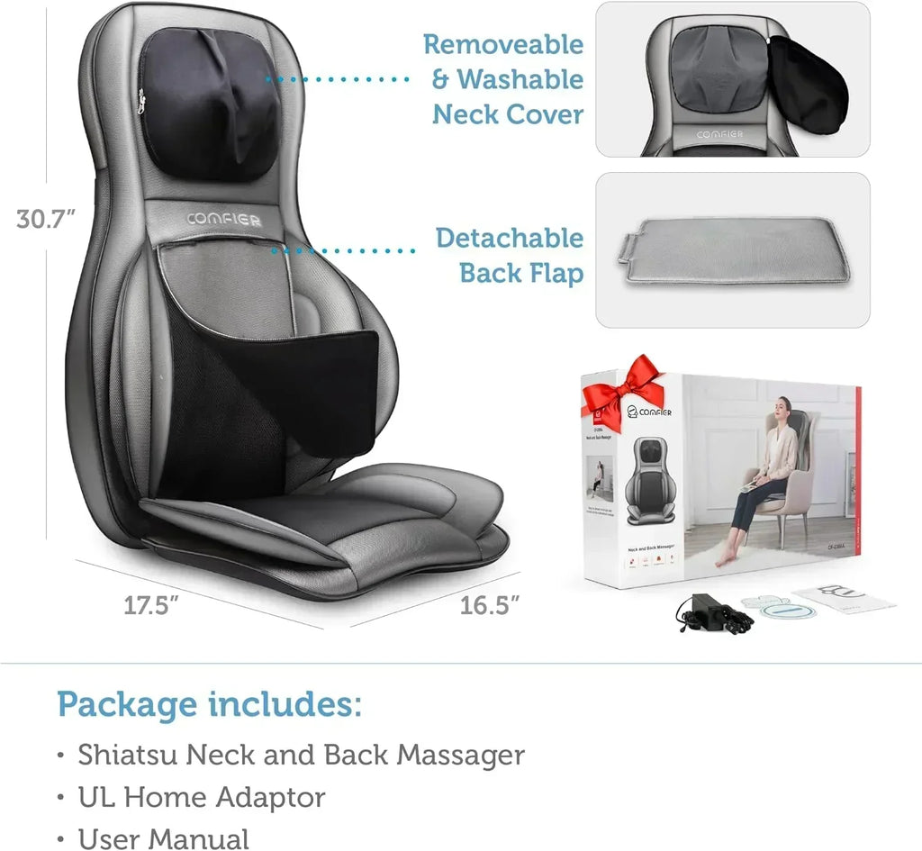COMFIER Massager Chair with Heat Shiatsu Neck Back Massager Portable with Compress wourant
