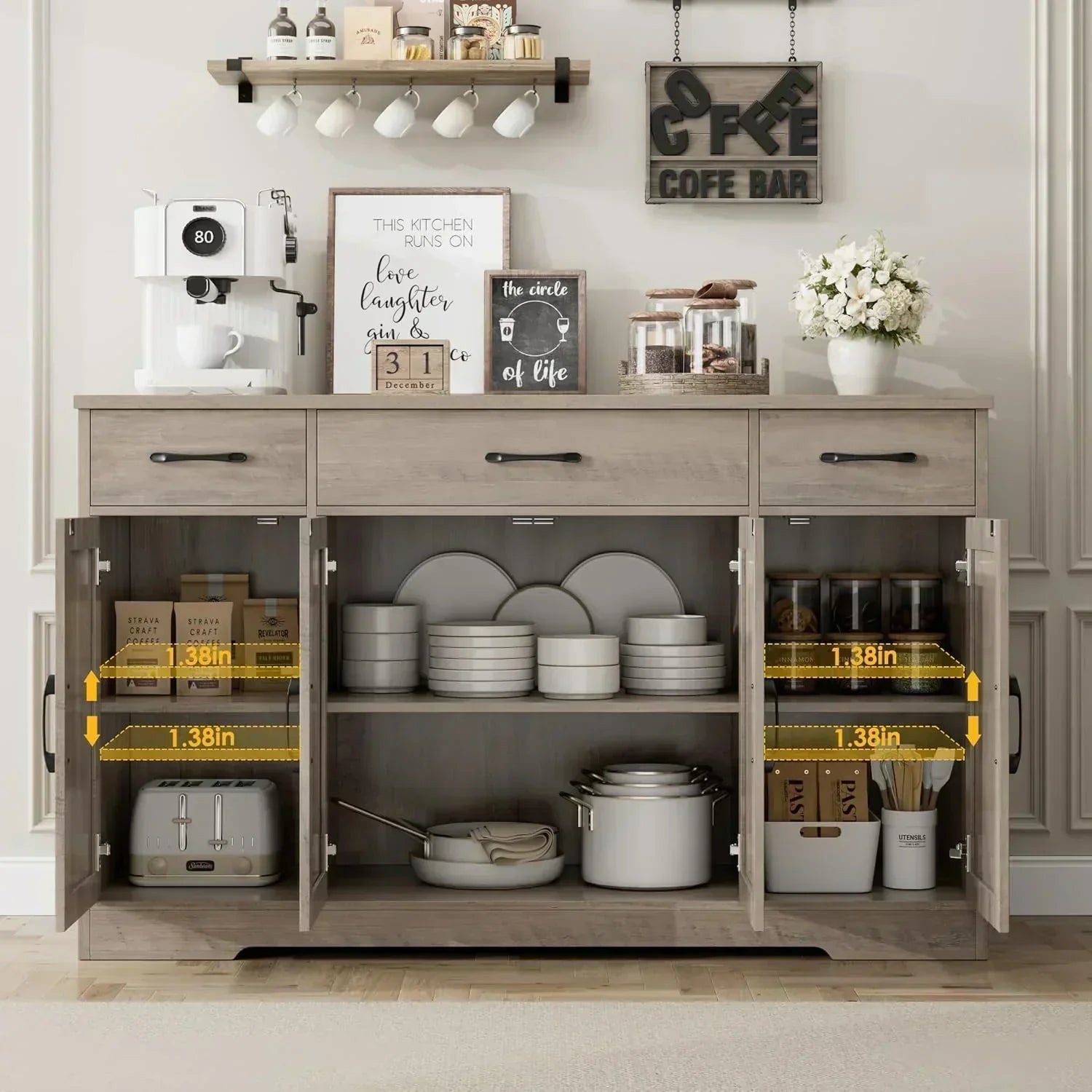 Sideboard with drawers large 55-inch sideboard modern farmhouse wood kitchen dining table wourant