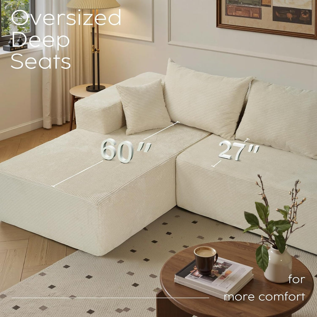 Cloud sofa with L-shaped lounge chair modern modular sofa with deep seats wourant