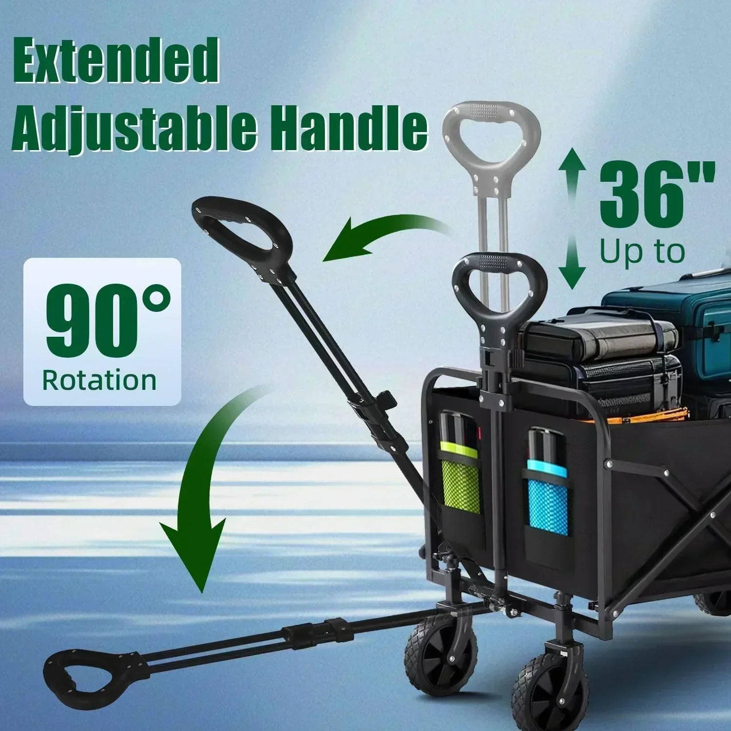 Foldable 4-wheel cart foldable 37 inches long 480 lb capacity heavy-duty beach cart wourant