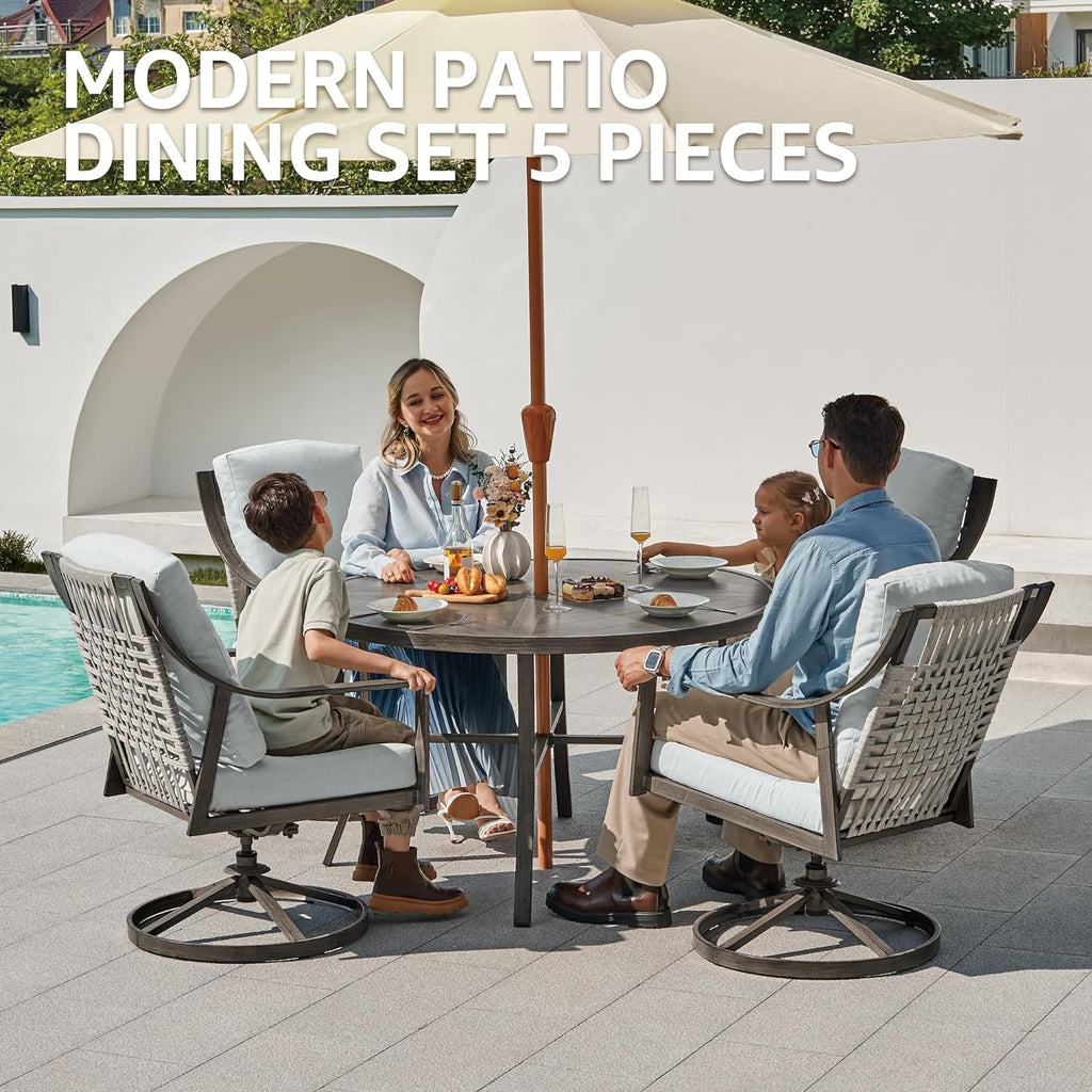 NATURAL EXPRESSIONS 5-Piece Outdoor Patio Dining Set 4pcs Patio Swivel Rocking Chairs wourant