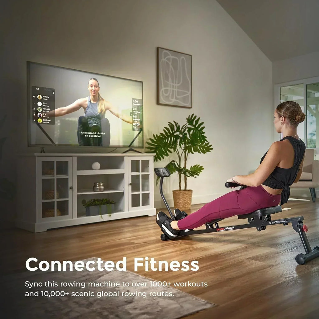 Sunny Health & Fitness Compact Adjustable Rowing Machine with 12 Levels of Resistance wourant