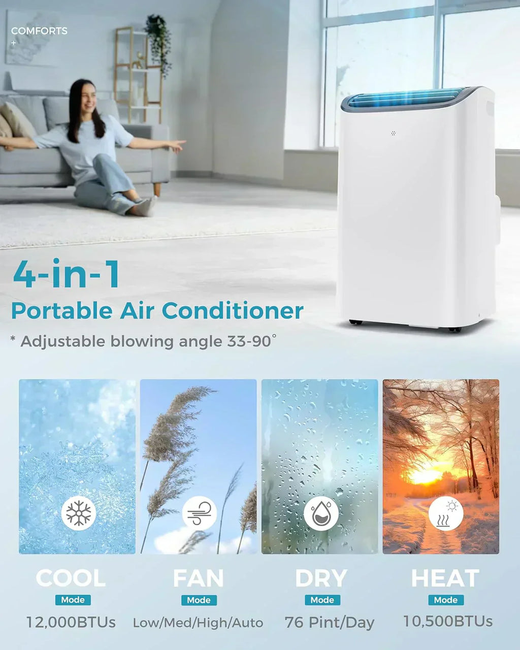 EUHOMY 8,000 BTU Portable Air Conditioners 4-in-1 Portable AC Unit Up to 350 Sq.Ft wourant