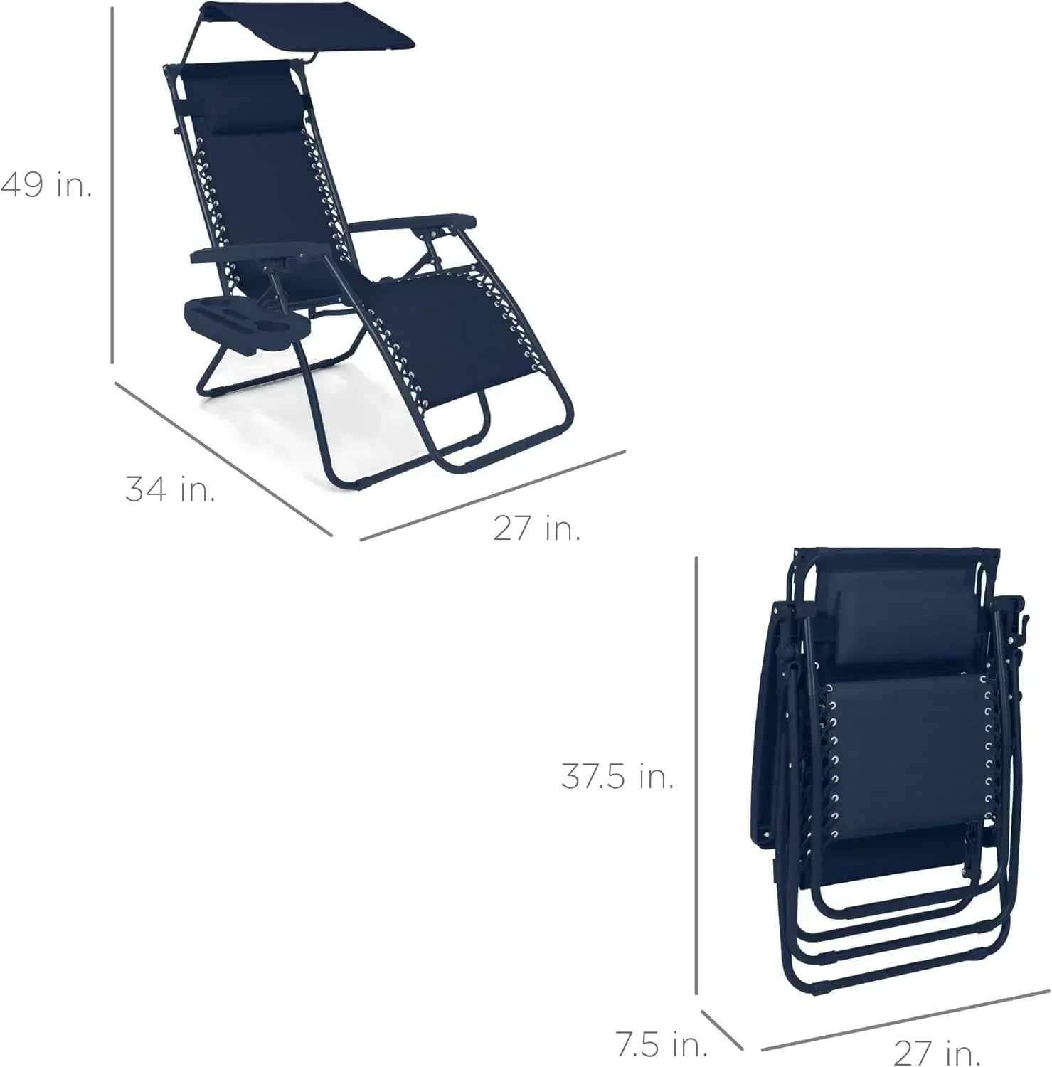 Best Choice Products Folding Zero Gravity Recliner Patio Lounge Chair Adjustable Canopy Shade wourant