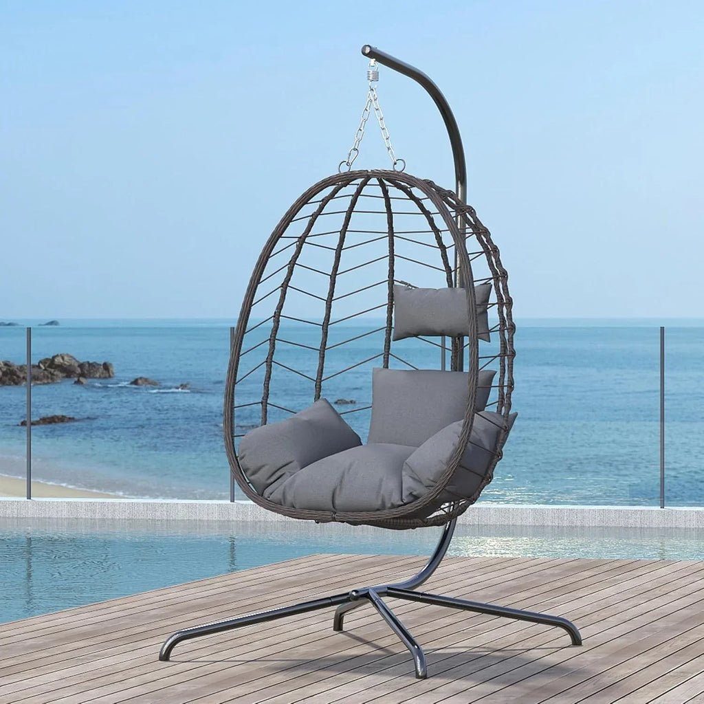 Hanging Egg Chair with Stand Swinging Egg Chair Outdoor Hanging Basket Chair with Cushion wourant