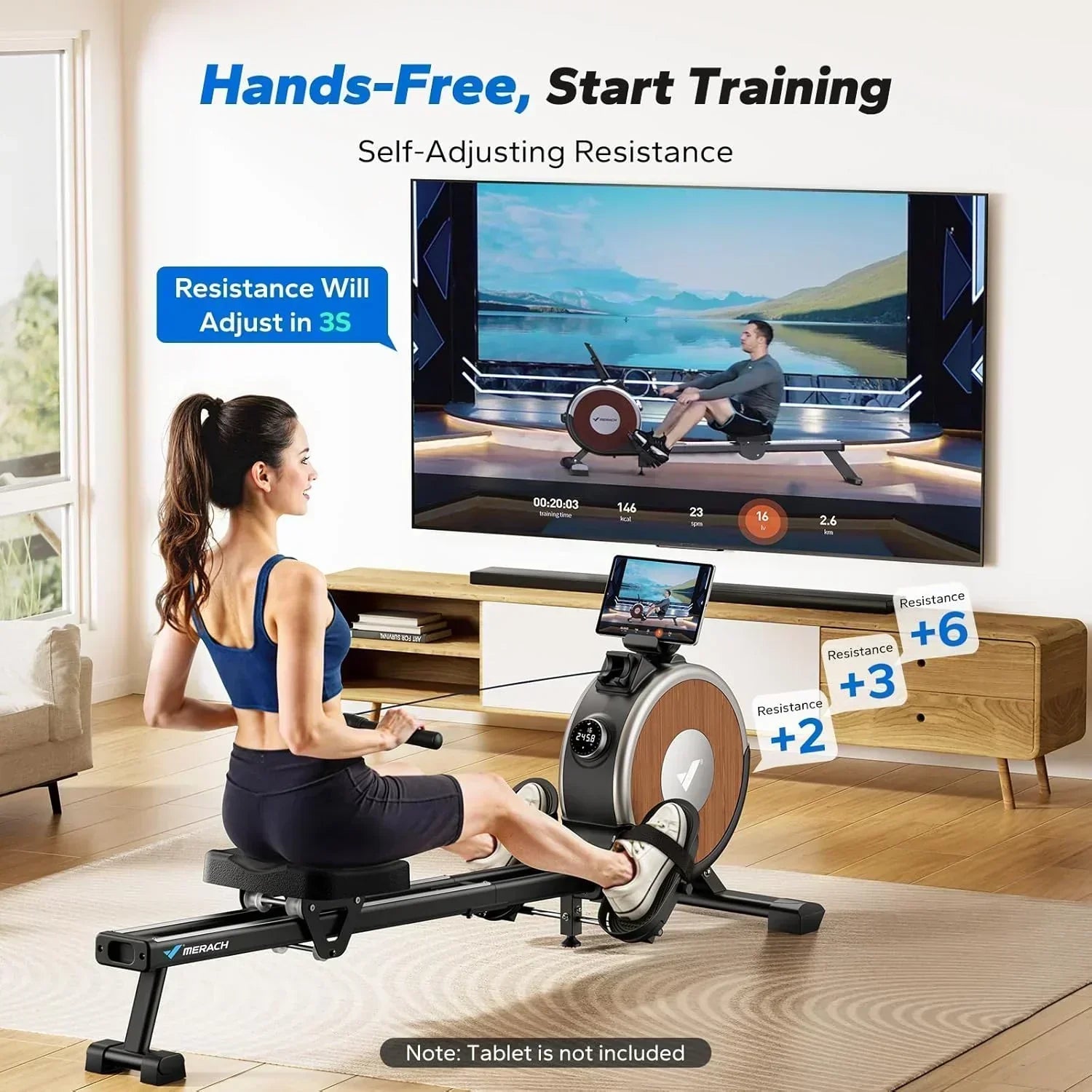 Merachi household rowing machine silent resistance dual-slide design wourant