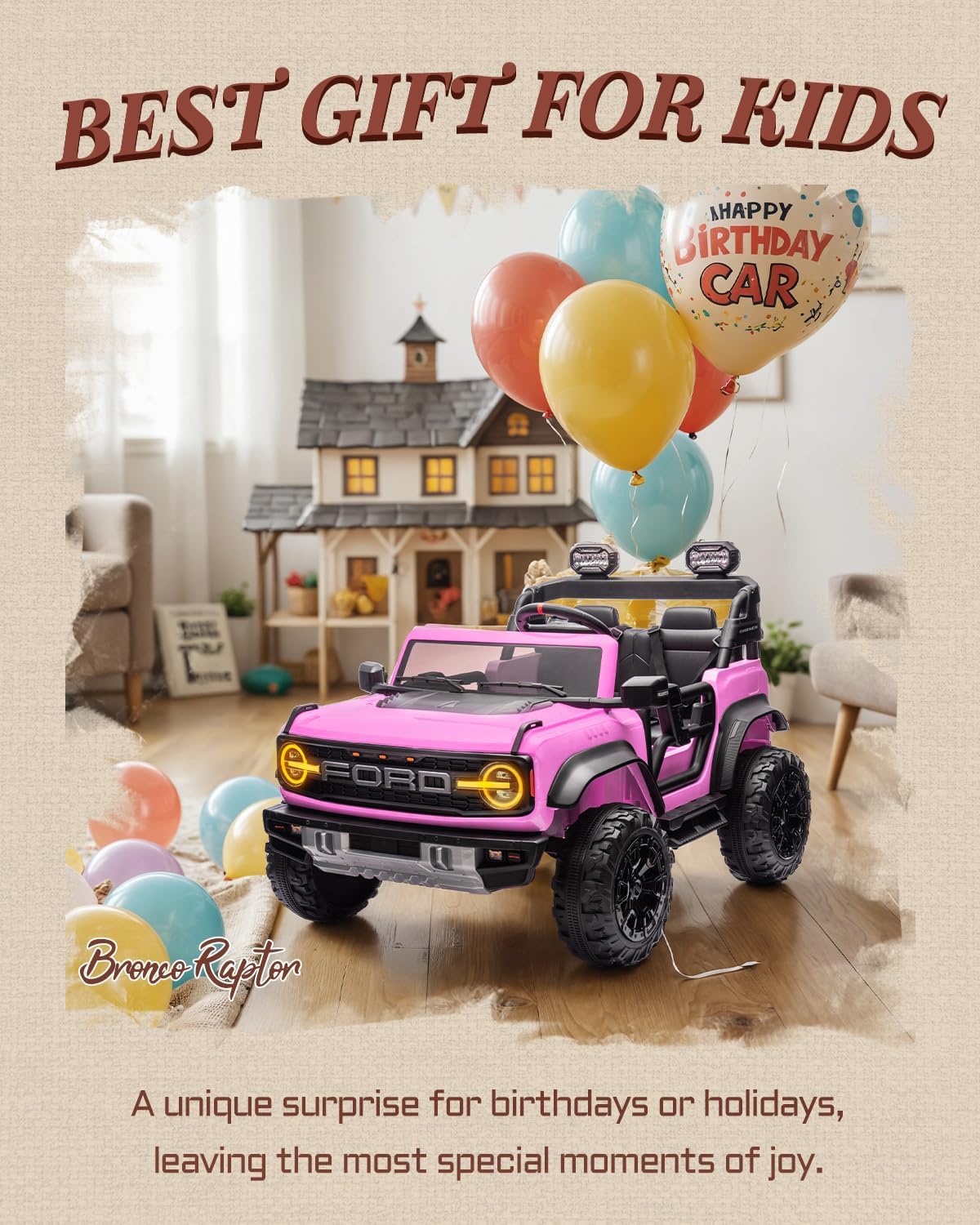 Kids Pink Ride-On Truck Battery Powered Electric Toy Car wourant