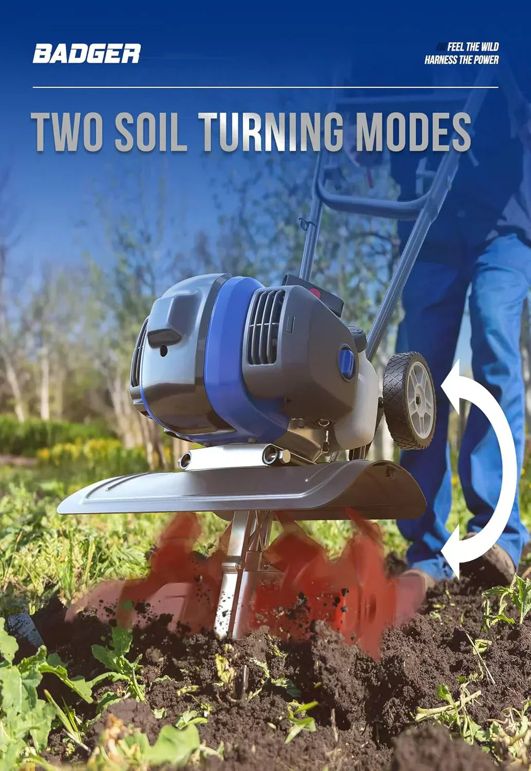 Garden Tiller 53cc Mini Cultivator 15 inch Powerful Liftable Booster Rod Tilling Tool wourant