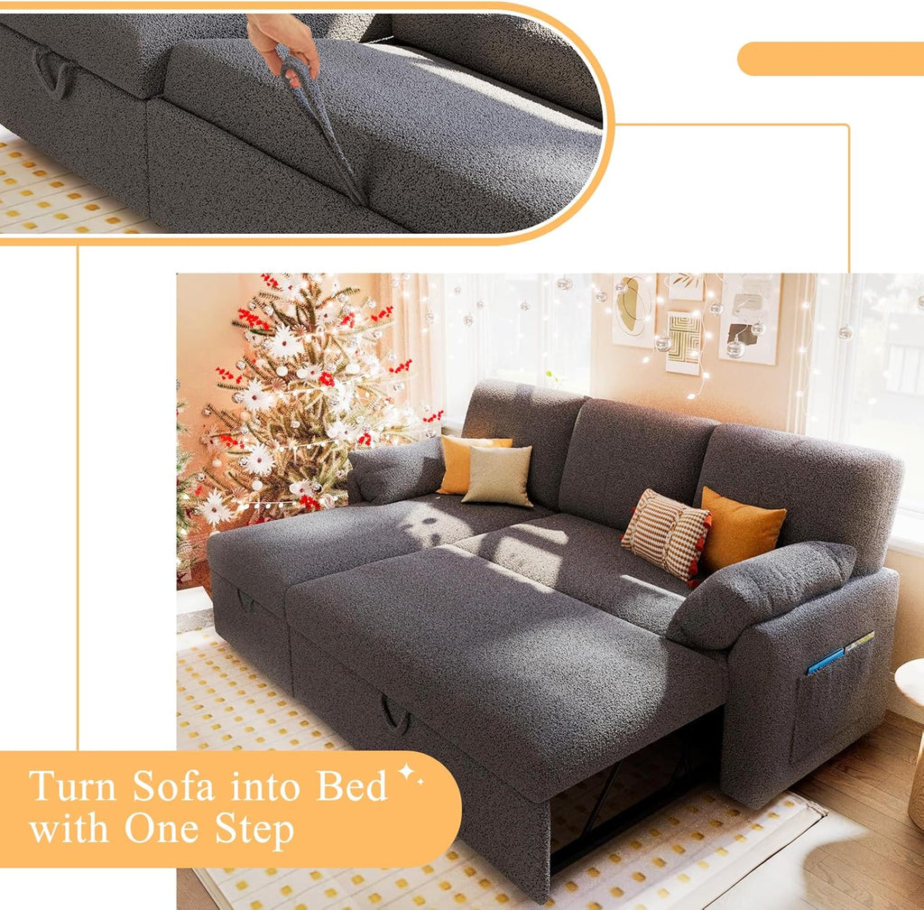 VanAcc Sofa Bed Sleeper Sofa with Storage Chaise 2 in 1 Pull Out Couch Living Room wourant
