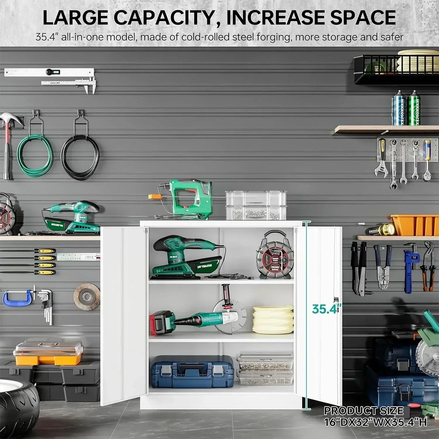 Metal Storage Cabinet with 2 Doors and 6 Shelves Black Metal Cabinet Garage Storage Cabinet wourant