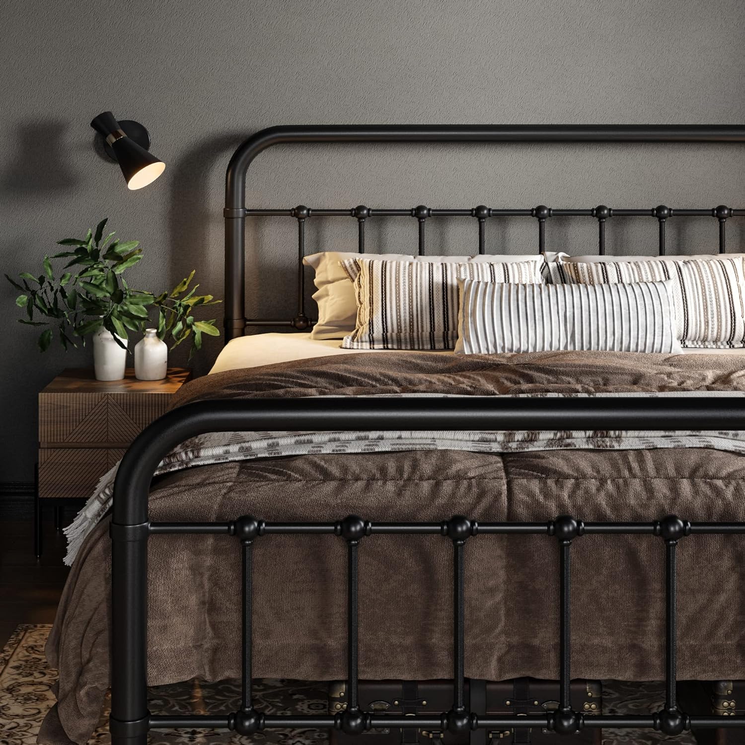 Allewie Queen Size Metal Platform Bed Frame with Victorian Style Wrought Iron-Art Headboard wourant