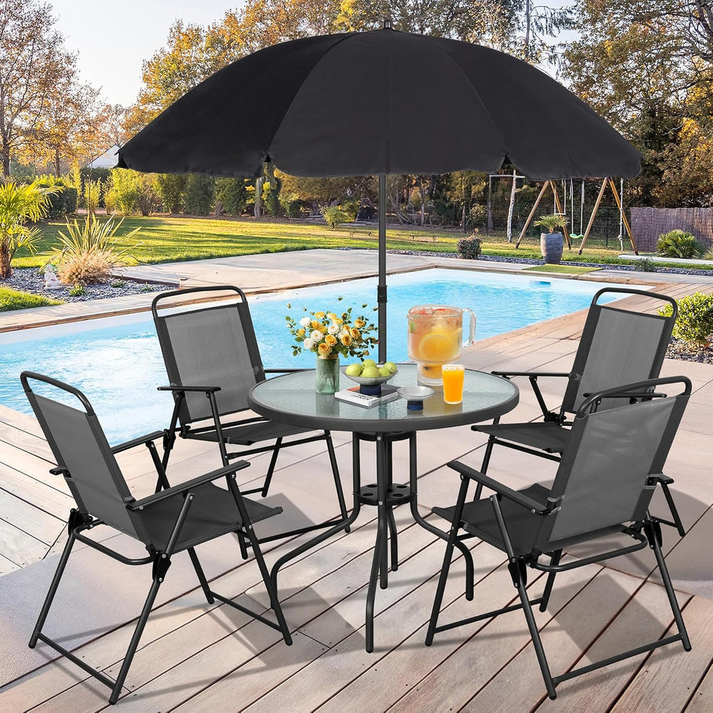 Vongrasig 6 Piece Folding Patio Dining Set Small Metal Outdoor Garden Patio Table and Chair Set wourant