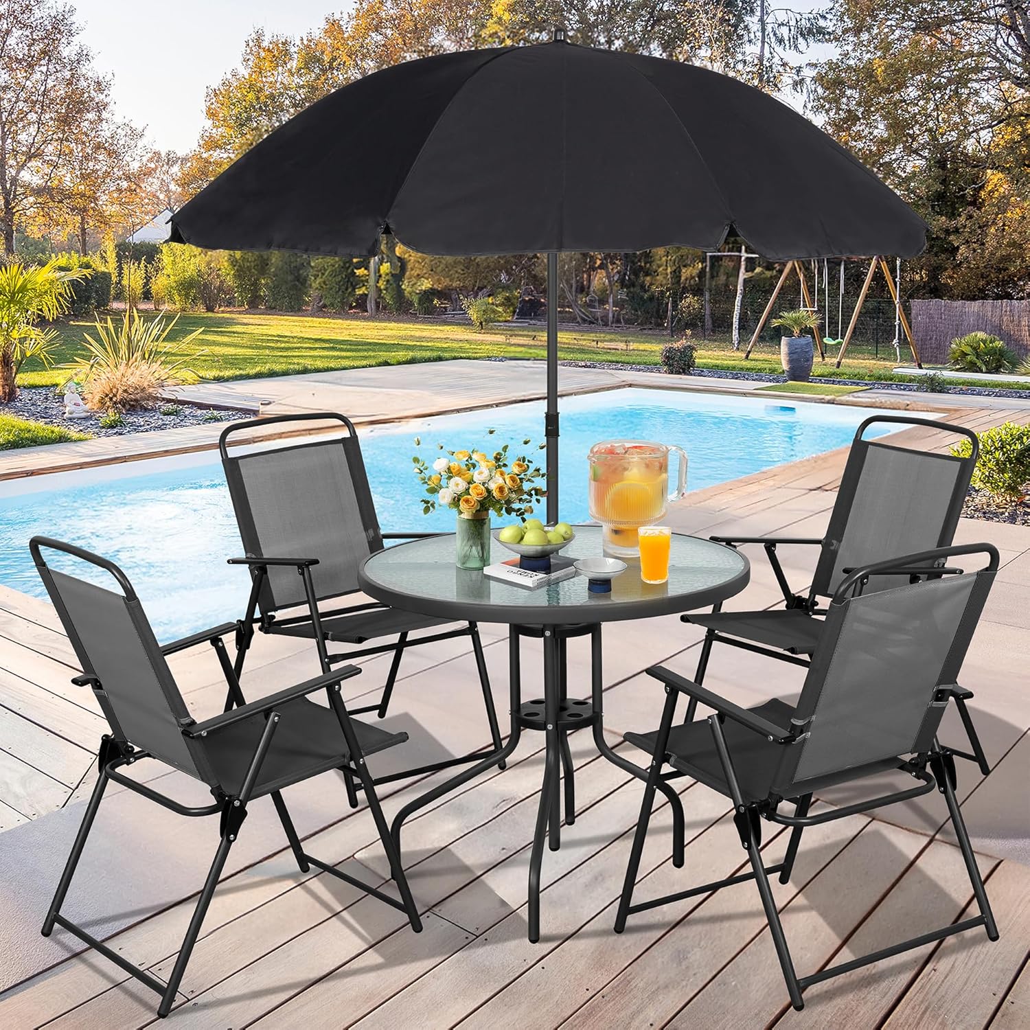 Vongrasig 6 Piece Folding Patio Dining Set Small Metal Outdoor Garden Patio Table and Chair Set wourant