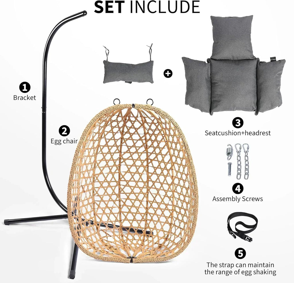 Egg Chair with Stand Patio Wicker Hanging Chair Hammock Swing Chair 350LBS Capacity for Bedroom wourant