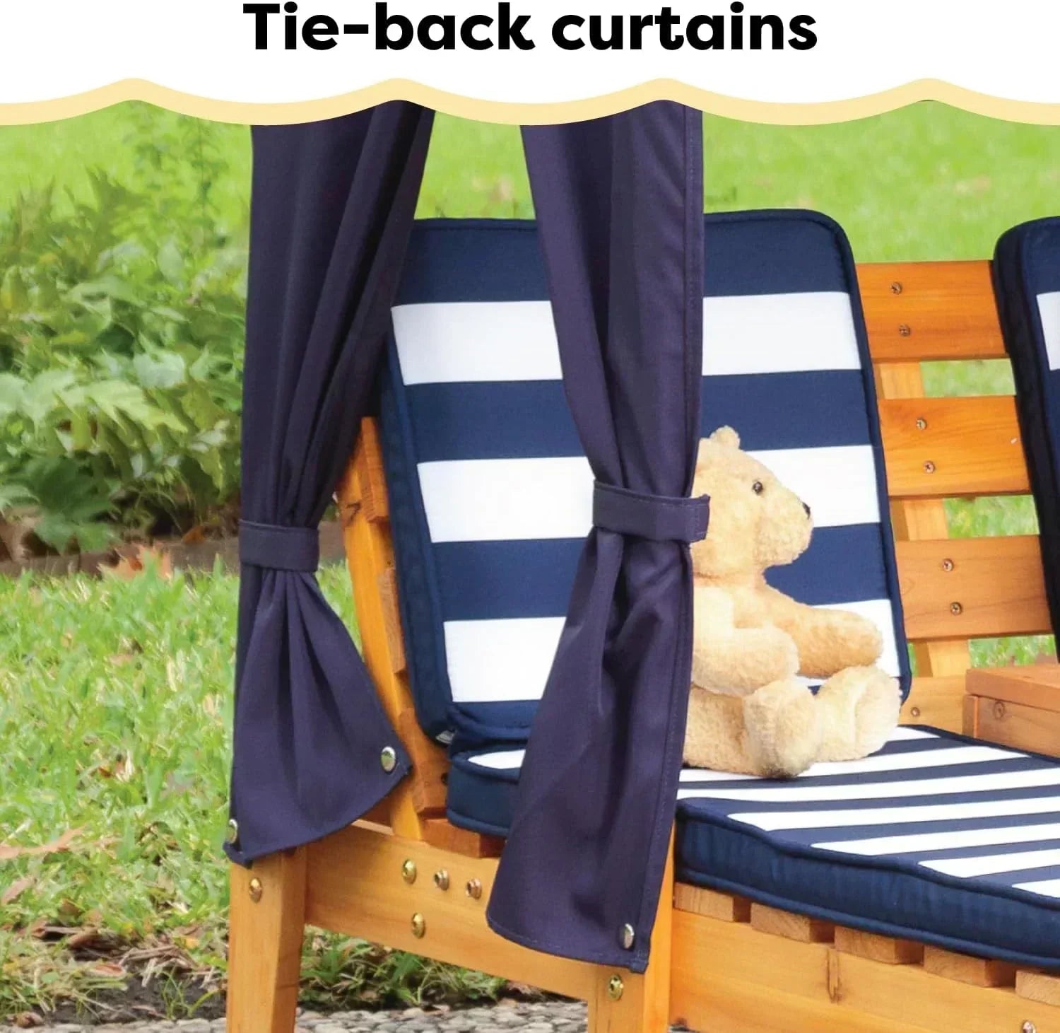KidKraft Wooden Outdoor Double Chaise Lounge with Cup Holders Kids Patio Furniture Honey wourant