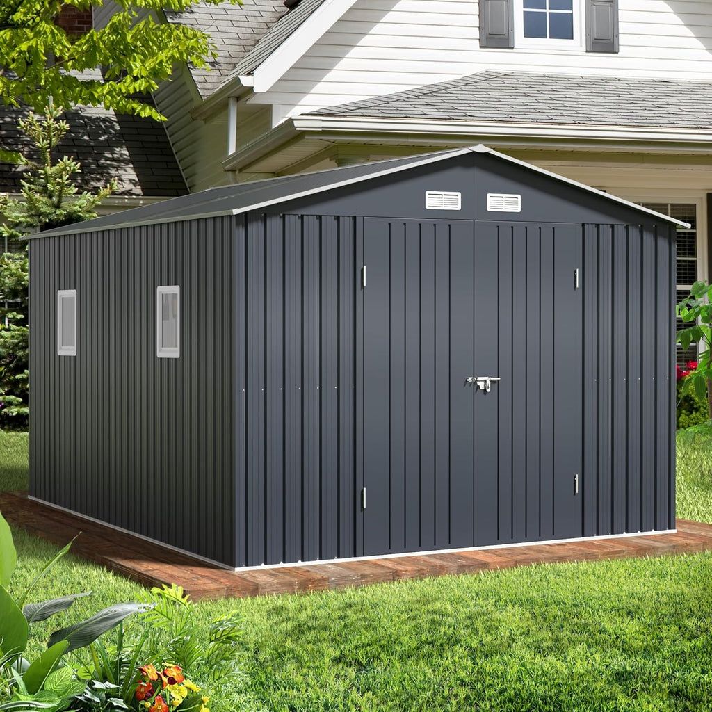 Breezz Outdoor Storage Shed 10 x 12ft. Utility Tool Shed Metal Storage Garden Shed wourant