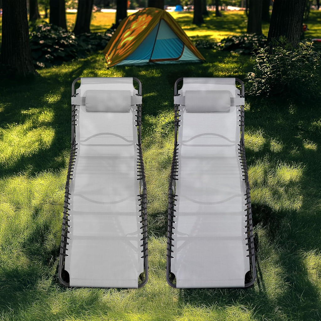 Unovivy Outdoor Chaise Lounge Chairs Set of 2, Portable Folding Pool Lounge Chair with 5-Position Reclining Back, Teslin Tanning Chair for Pool, Beach, Patio, Sunbathing wourant