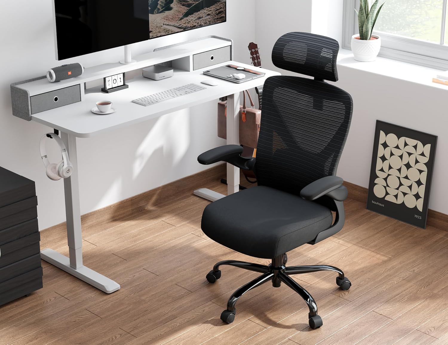 Office computer desk and chair gaming chair with lumbar support and headrest wourant