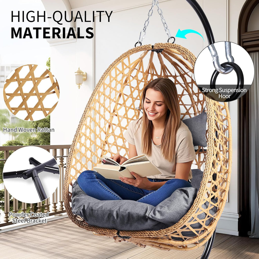 Egg Chair with Stand Patio Wicker Hanging Chair Hammock Swing Chair 350LBS Capacity wourant