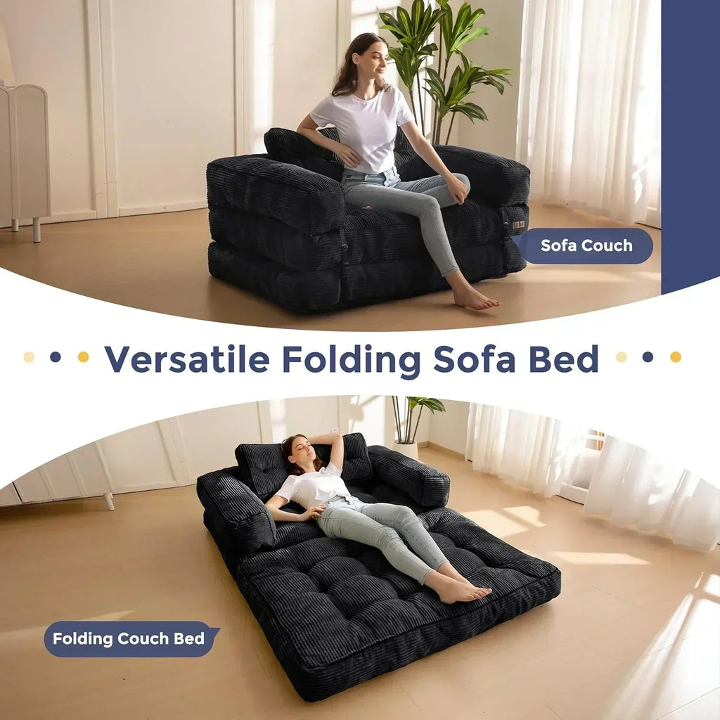 Folding Sofa Bed L-Shaped Convertible Sofa Bed with Armrests and Pillows wourant
