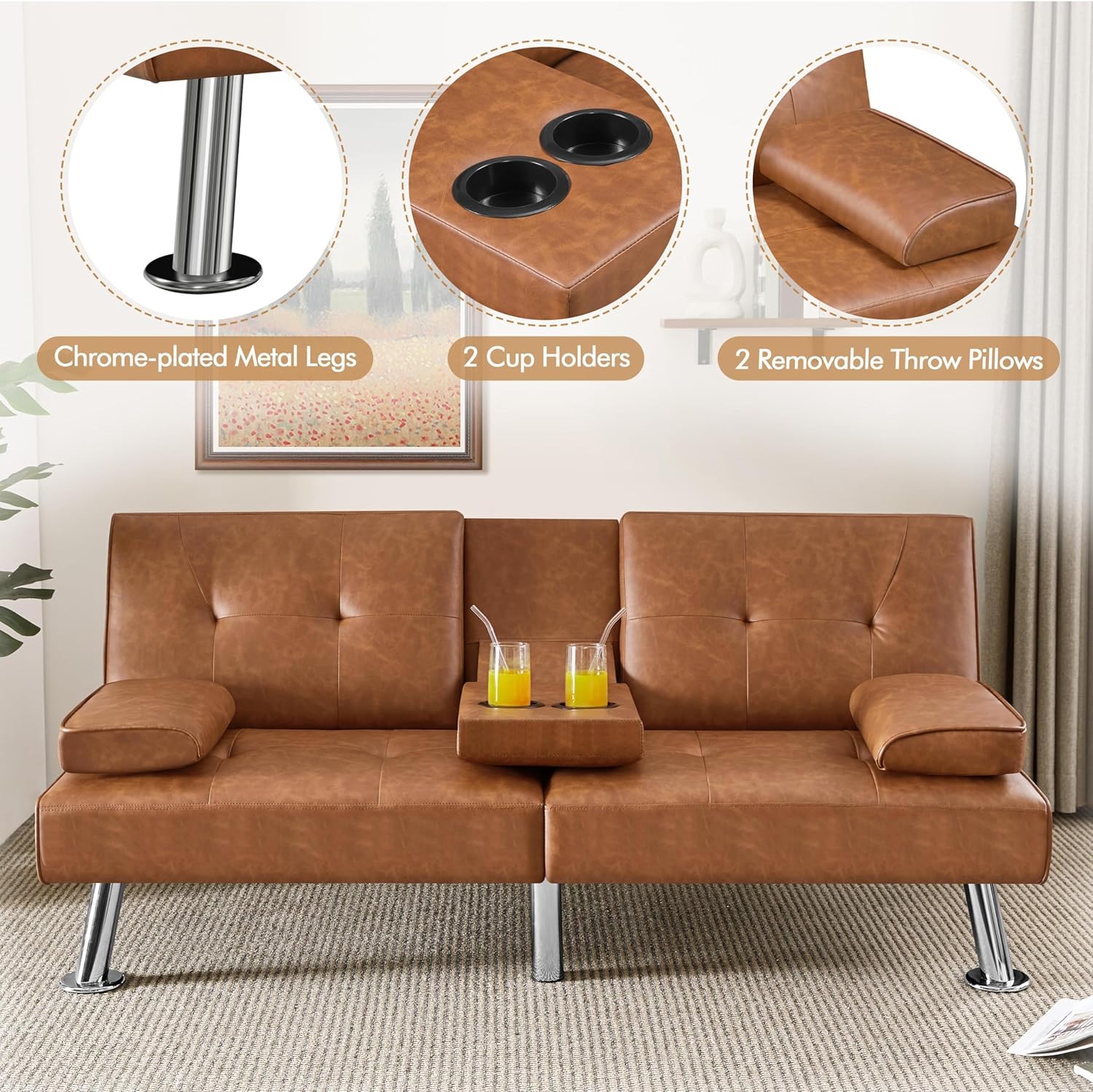 Convertible Sofa Bed Modern Imitation Leather Home Recliner Flip Double Sofa Folding Sofa Bed Guest Bed wourant