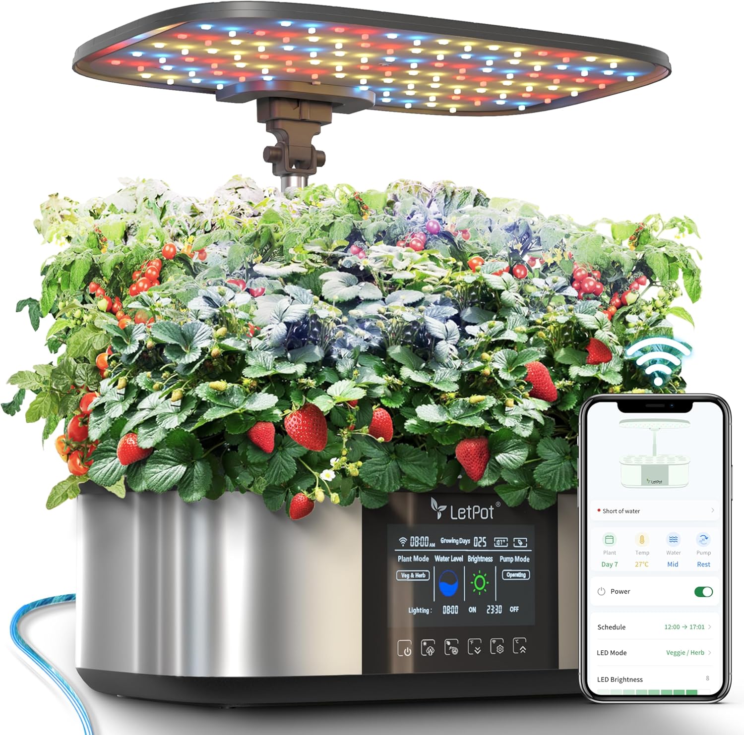 Hydroponic Planting System, 12 Indoor Smart Herb Garden Set, Indoor Garden, App and WiFi Control, with 24W Grow LED, 5.5L Water Tank, Pump System, Automatic Timer wourant