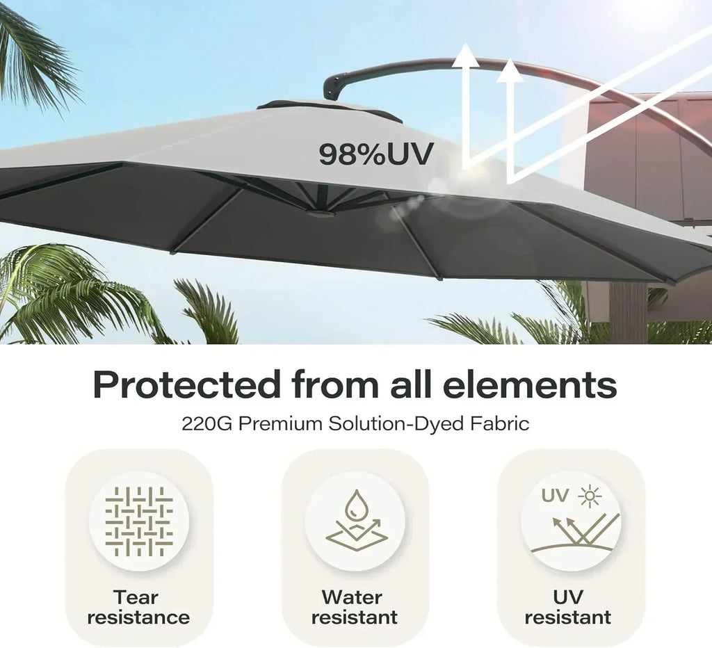 LAUSAINT HOME Outdoor Patio Umbrella with Base included 11 FT Deluxe Curvy Cantilever Umbrella wourant
