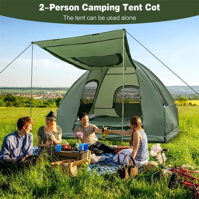 5-in-1 Tent Cot 2-Person Portable Outdoor Camping Tent Combo with Air Mattress Sleeping Bag & Sunshade wourant