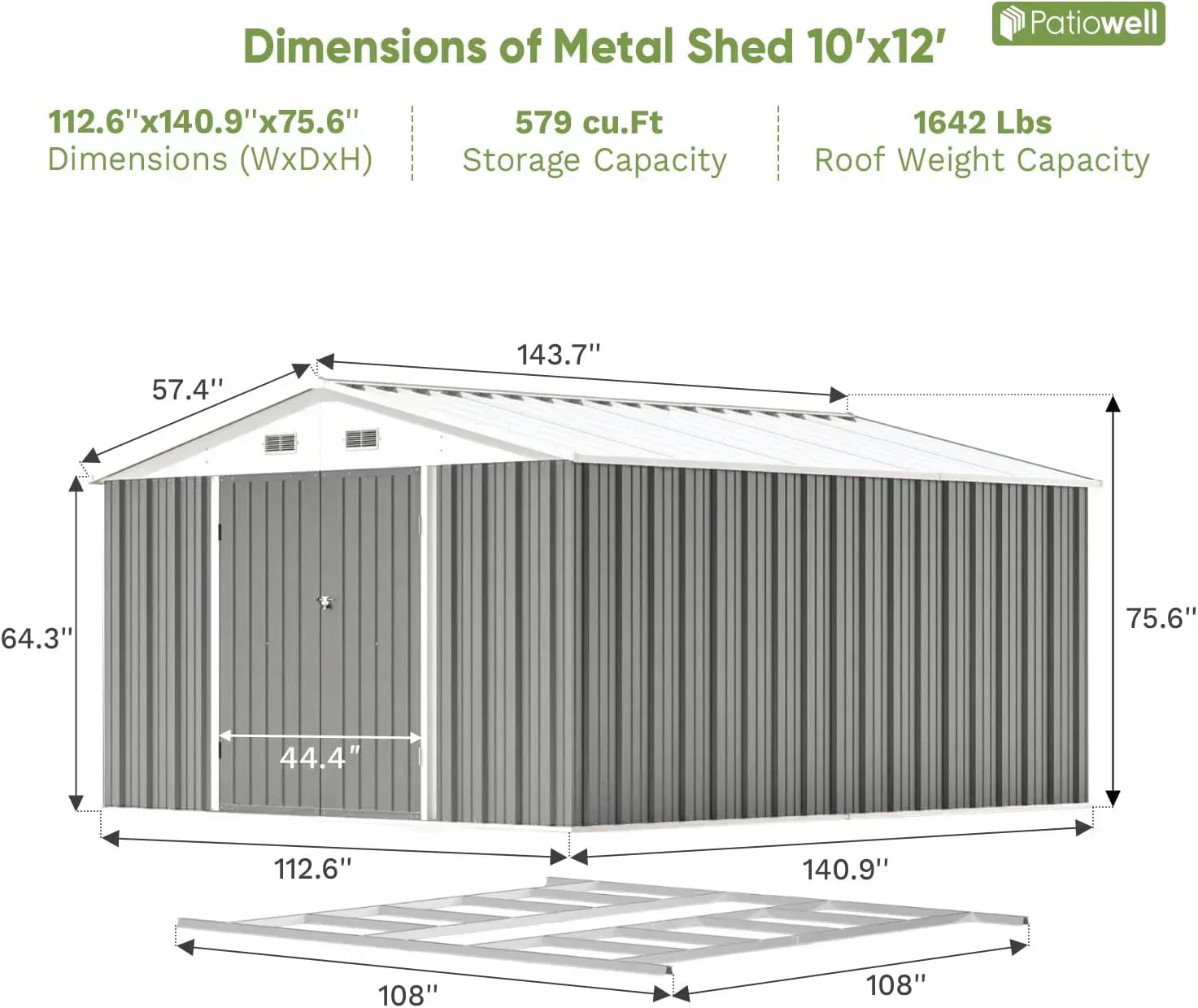 Patiowell 5x3 FT Outdoor Storage Shed Tool Shed with Sloping Roof and Lockable Door Metal Shed wourant