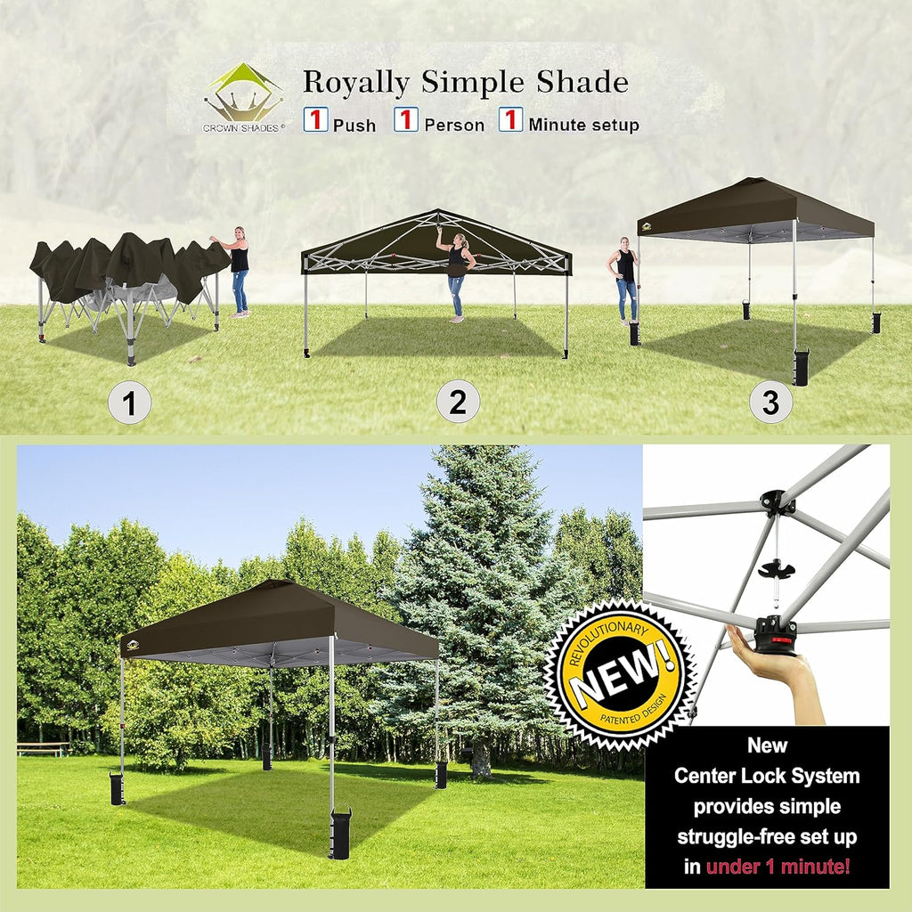 10x10 Pop-Up Awning - One-Click Installation Beach Tent - Outdoor Sunshade Silver Coated Top, 3 Heights and 4 Sand Pockets wourant