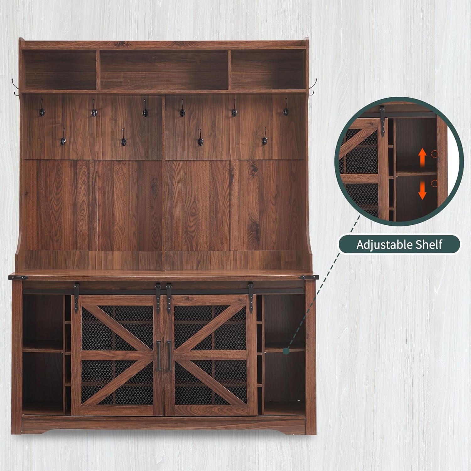 JXQTLINGMU 59-inch Farmhouse Foyer Tree with Shoe Storage, Entryway Bench Foyer Coat Rack Cabinet wourant