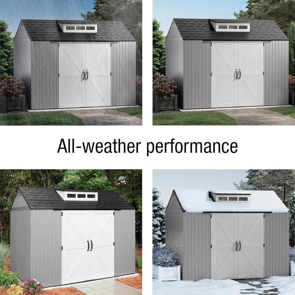 Rubbermaid Resin Outdoor Storage Shed With Floor (7 x 7 Ft) Weather Resistant Gray Organization for Home/Backyard/Garden Tools/Lawn Mower/Bike Storage/Pool Supplies wourant
