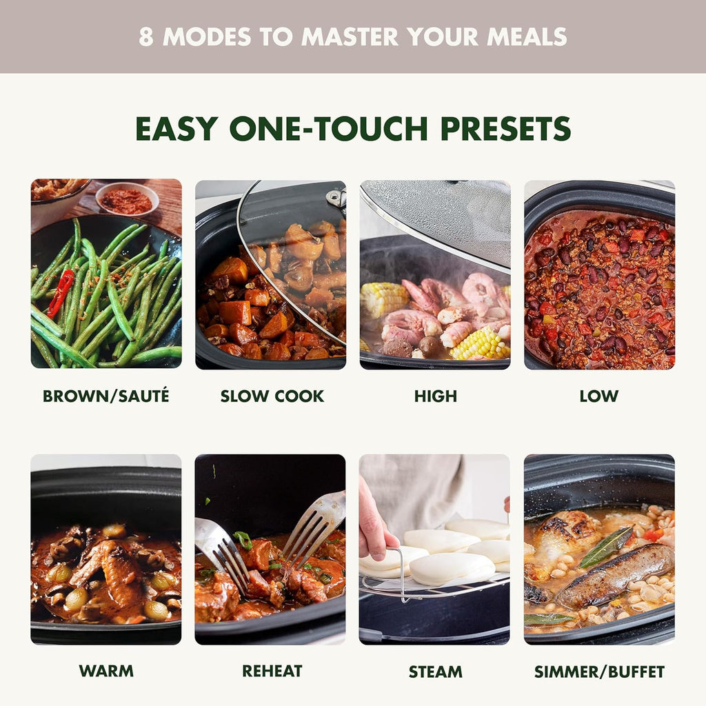 8-in-1 Programmable 6QT Electric Slow Cooker with Dishwasher-Safe Lid and Removable Base wourant
