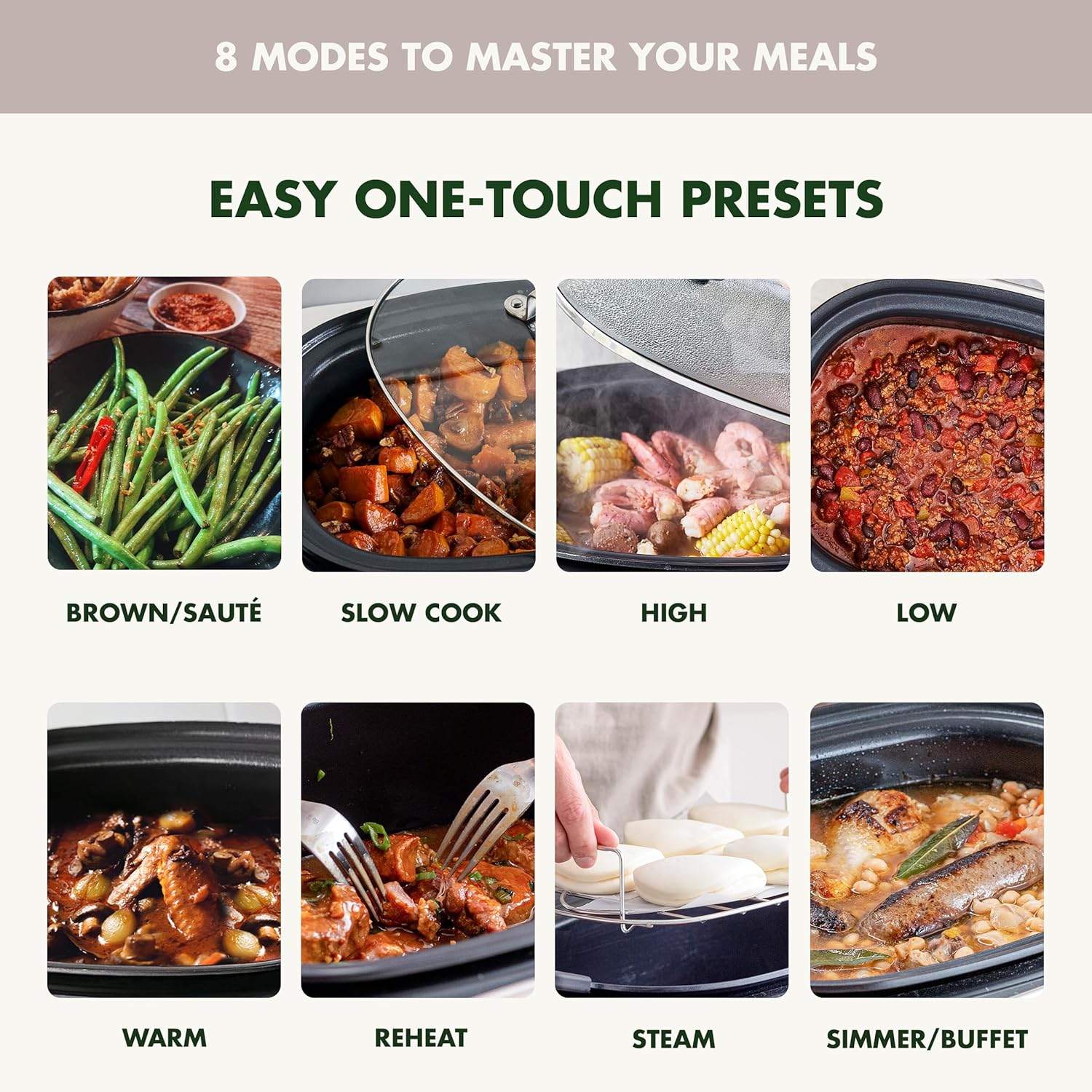 8-in-1 Programmable 6QT Electric Slow Cooker with Dishwasher-Safe Lid and Removable Base wourant