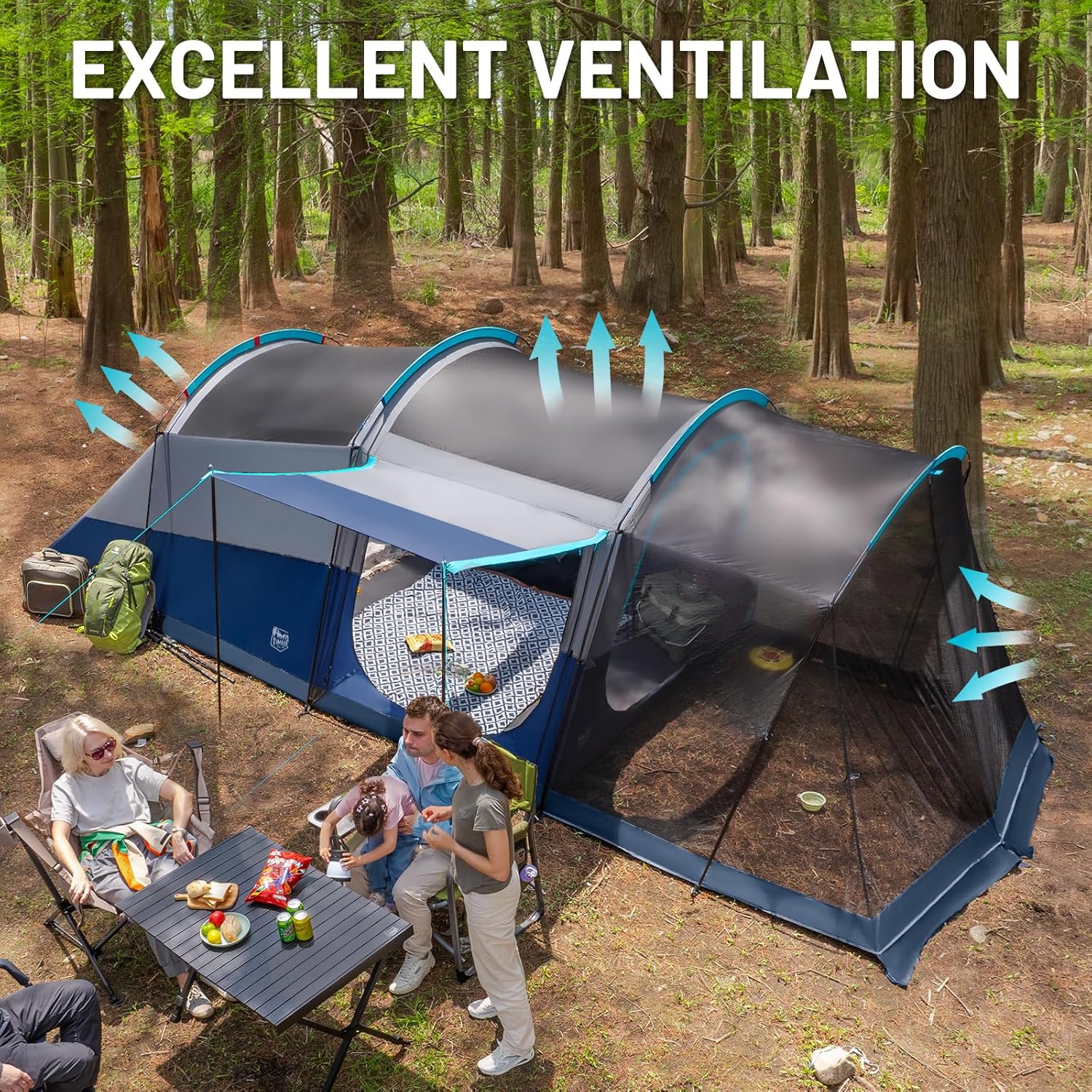 TIMBER RIDGE 8 Person Family Camping Tent Double Layer Waterproof Weather Resistant Tunnel Tent wourant