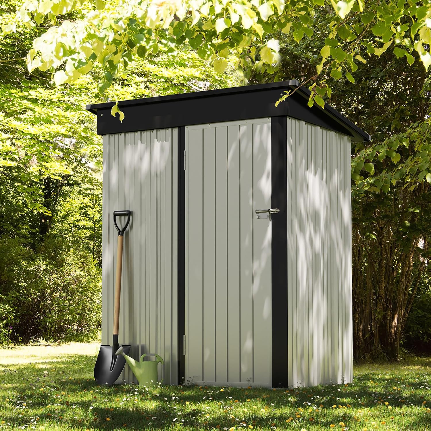 Devoko Outdoor Storage Shed 5 x 3 FT Lockable Metal Garden Shed Steel Anti-Corrosion Storage House with Single Lockable Door for Backyard Outdoor Patio wourant