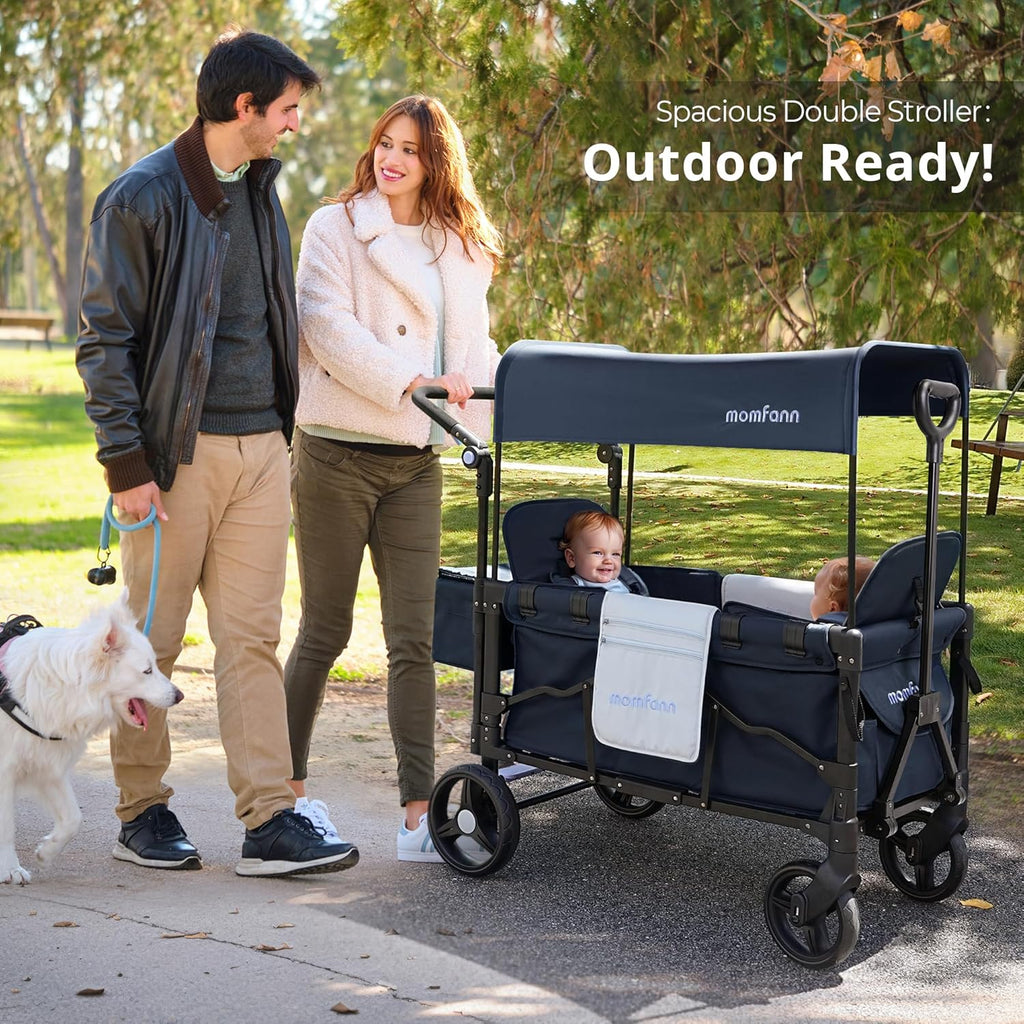 Stroller Wagon for Kids, Wagon Stroller Toddlers 2 Seaters, All-Terrain Baby Wagon Outdoor with Canopy, Parent Organizer, Adjustable Handle & Pull Bar for Infants and Toddlers, Gray wourant