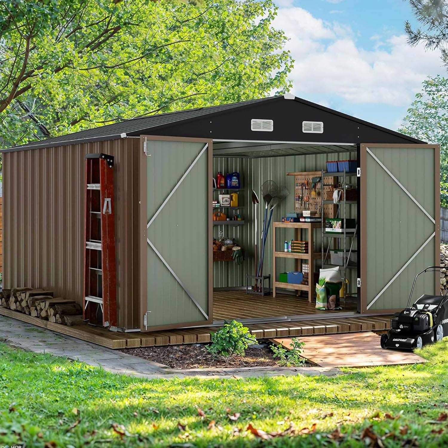 Devoko Outdoor Storage Shed 5 x 3 FT Lockable Metal Garden Shed Steel Anti-Corrosion Storage House with Single Lockable Door for Backyard Outdoor Patio wourant
