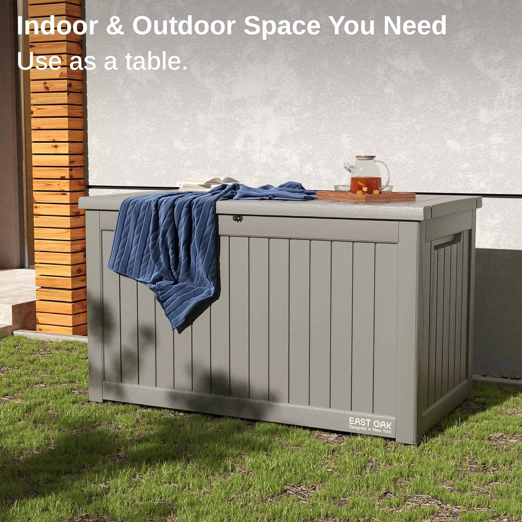 EAST OAK Outdoor Storage Box, 60 Gallon Deck Box Indoor and Outdoor Use, Waterproof Resin Storage Bin wourant