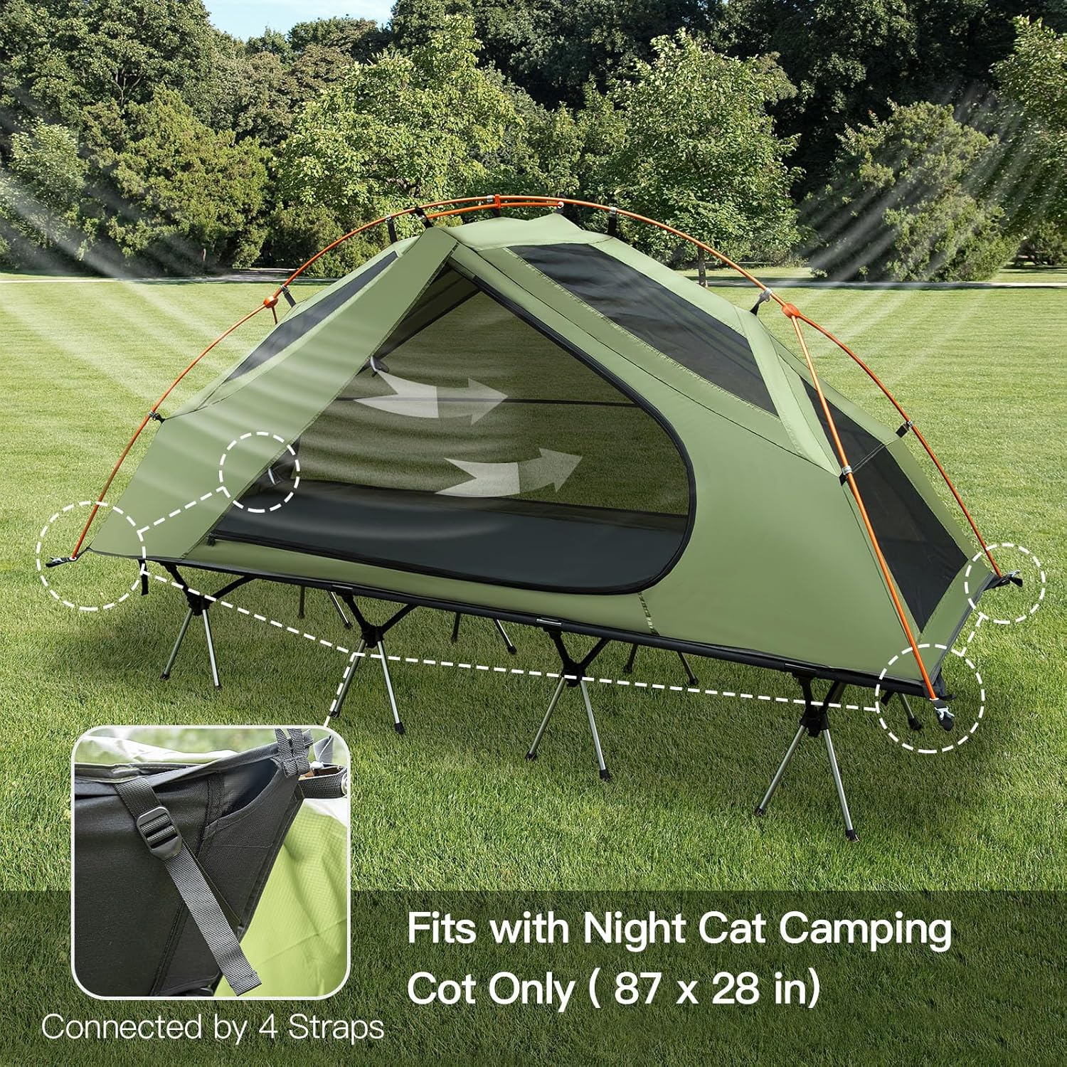 Camping Cot Tent - Waterproof 1-Person Off-Ground Combo Cot Bed for Adults Portable Easy Set-up Tent wourant